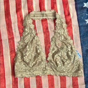 Free People Lace Halter Bralette in Taupe